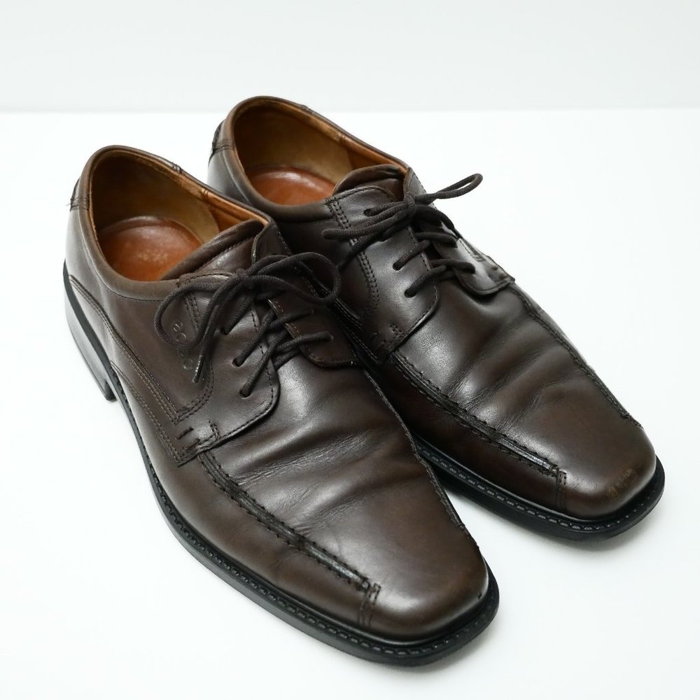 ECCO Men Brown Leather Dress Shoes Lace Up Oxford Square Toe 11.5 M